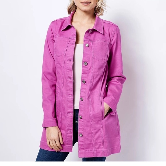 Susan Graver QVC Petite Stretch Denim Long Belted Jacket size XXS - Picture 3 of 8